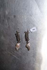 Accessories: Baroque Pearl Box Chain Earrings - White - SEAPUNKS.XX