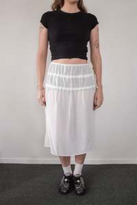 Gathered Midi Skirt - White - MONIQUE GOVIND