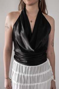Draped Halter Top - Black - MONIQUE GOVIND