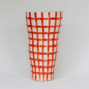 Trumpet Vase, Red Grid
