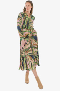 Painted Leaves Tie Waist Dress