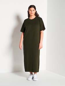 Jhl Dresses: JHL Long Box T Dress (Cotton Cashmere) Spruce