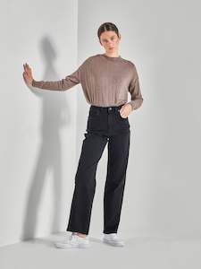 Wide Leg Trousers: Relaxed Straight Leg Jean (Denim) Black