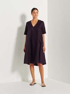 Chloe Dress (Linen Suiting) Aubergine