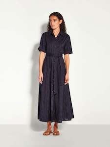 Delphi Dress (Floral Cotton Jacquard) Navy