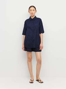Wardrobe Essentials: Eli Shirt (Floral Cotton Jacquard) Navy