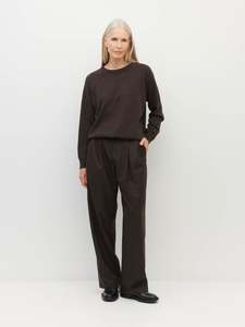 Trousers: Boyfriend Pant (Melange Suiting) Bitter Chocolate