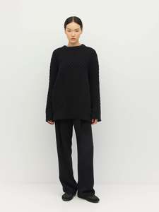 Patched Cable Crew (Classic Wool Knit) Black