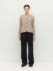 Patched Cable Cardi (Classic Wool Knit) Natural