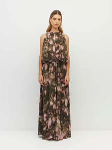 600: Aria Dress (Blush Petals Crush) Soft Camelia