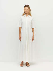 600: Delphi Dress (Thread Line Cotton) White Linear