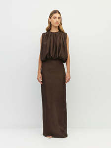 Romantic: Tate Dress (Soft Matte Satin) Chocolate Crush