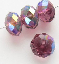 Faceted 12x8mm Abacus Crystal Beads Purple AB