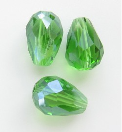 Crystal Glass 11mm Faceted Teardrops Green