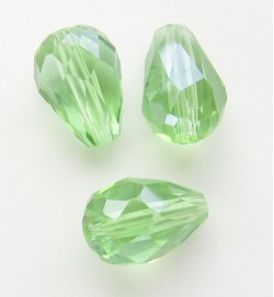 Crystal Glass 11mm Faceted Teardrops Light Green