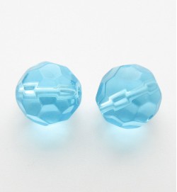 Faceted Round 10mm Glass Beads Aqua