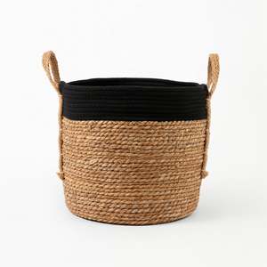 Natural Materials Bamboo Flax Reed Etc: Black Cotton Rope Top with Grass Bottom and Hemp Handle