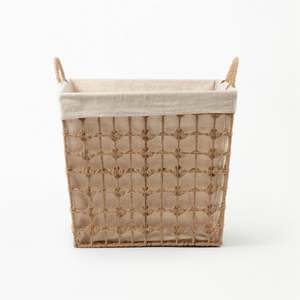 Homewares: Square Hemp Tied Wire Basket with Hemp Fabric Inner