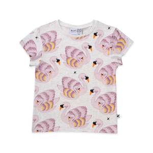 Clothing Toddler Tops: Minti Swan Love Tee (White Marle)