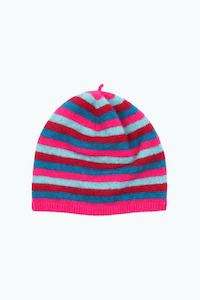 Clothing Girls Merino: Merino & Possum Kids Striped Beanie (Peony)