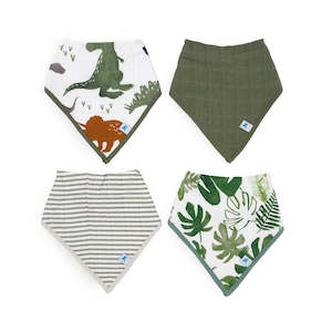 Little Unicorn Cotton Muslin Fleece Bandana Bib 4 Pack (Dino Friends)