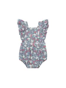 Clothing Toddler Playsuits Rompers: Huxbaby Vintage Strawberry Frill Playsuit (Dusty Blue)