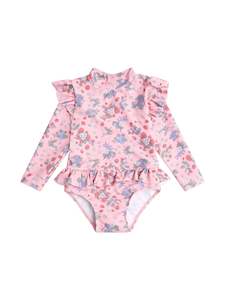Huxbaby Strawberry Garden Frill Swimsuit (Strawberry Pink) - Girls