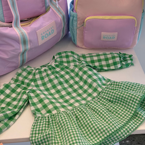 Country Road Gingham LS Mini Dress (Jade Green)
