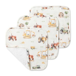 Snuggle Hunny Kids: Snuggle Hunny Kids Organic Wash Cloths 3pk (Diggers & Tractors)