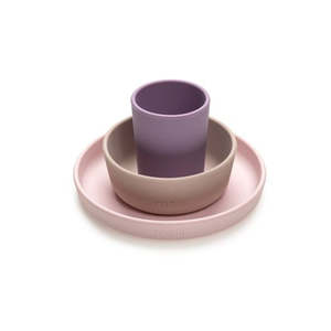 Melii 3 Piece Silicone Feeding Set (Pink/Purple/Grey)
