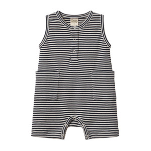 Nature Baby Organic Cotton Camper Suit (Navy Stripe)
