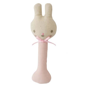 Gift Ideas For New Baby: Alimrose Linen Bunny Stick Rattle (Pink)