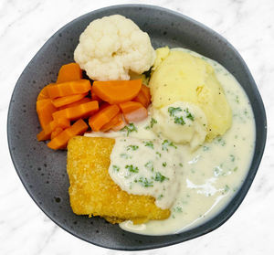 Products: Crumbed Fish with Parsley Sauce