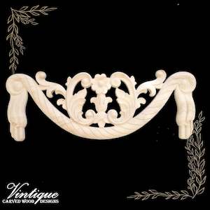 Wood Carved Appliques And Onlays: Buckingham swag centre or top wood applique Onlay 40cm x 15cm
