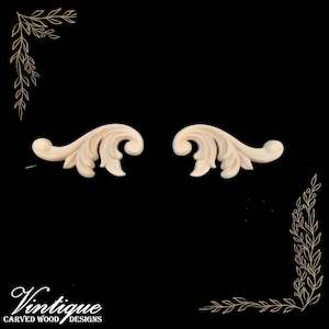 Royal Plumes Carved wood Appliques (sold in pairs) 11cm x 6cm