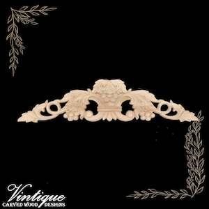 Wood Carved Appliques And Onlays: Vino Grape Carved wood Centre Applique 40cm x 10cm