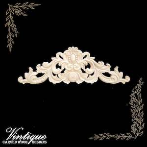 By Size 201mm To 300mm Small: Queen Anne Centre carved Wooden Applique 30cm x 9.5cm