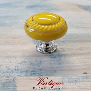 ITALIA Ceramic Cabinet Drawer Knob YELLOW with Gold inlay 35mm Dia