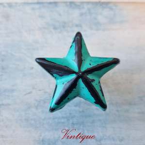 Distressed Aqua Green Star Cast Iron cupboard Knob 39mm x 39mm