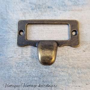 Vintage Metal Furniture Hardware Decorative Embelleshments: Card holder drawer handle with lip 48mm x 35mm Bronze