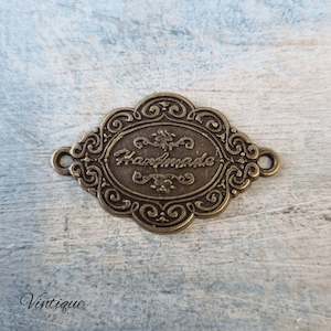 Vintage Metal Furniture Hardware Decorative Embelleshments: Antique "handmade"tag Bronze 42mm x 26mm