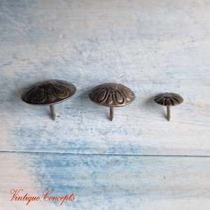 Pins Nails Crews For Hardware: Daisy Push Pins Atq Bronze or Upholstery Pins (3 sizes)