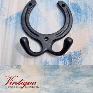 Cast Iron Coat Hooks Hooks: Cast Iron Horseshoe Double Prong coathook 100mm
