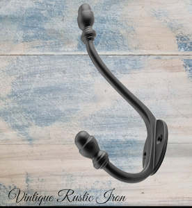 Iron ACORN double prong Coat hook 150mm long
