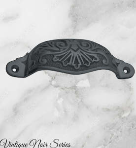 Rustic Black Iron Victoria's Ornate Cup Drawer pull 110mm Long