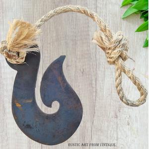 Corten Rusty Matau or Fish Hook metal art