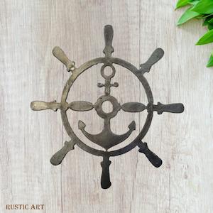 Rusted Metal: Ships or Boat WHEEL & ANCHOR Rusty metal 190mm Dia