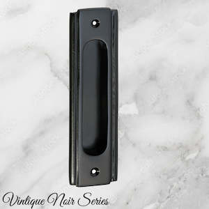 Antique Gold Old Gold Or Worn Brass: Art Deco Matt Black Flush Pull door handle  150mm x 43mm
