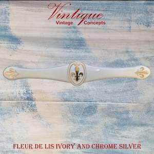 Fleur de Lis Ivory with Chrome silver Drawer handle 180mm long