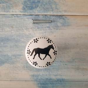Animals And Wildlife Theme: White Ceramic Knob Running Horse 35mm Dia